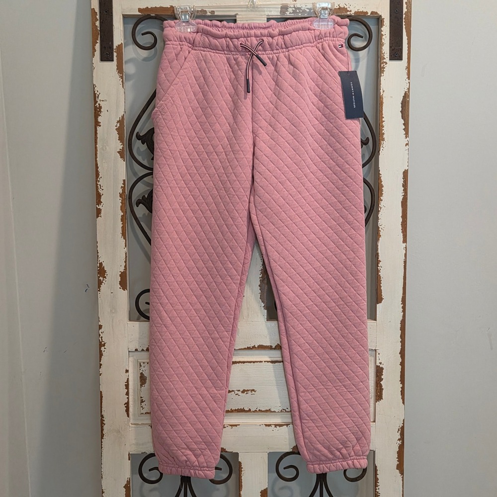 Tommy Hilfiger Girls Pink Quilted Sweatpants Joggers Size L 12/14